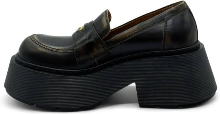 Vic Matié Gestreepte Pennyloafer in Donkerbruin Brown Dames