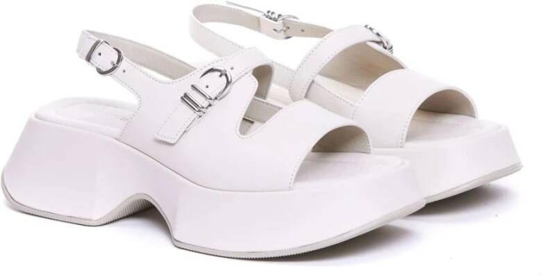 Vic Matié Witte Leren Plateau Sandalen met Gesp White Dames