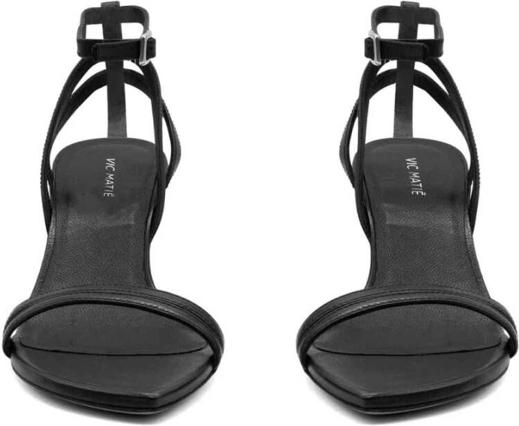 Vic Matié Zwarte leren Cross-Slipper sandalen Black Dames