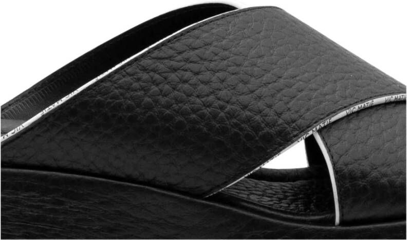 Vic Matié Zwarte Leren Crossover Slipper Black Dames