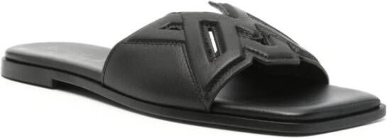 Vic Matié Zwarte Leren Sandalen Vierkante Open Neus Black Dames