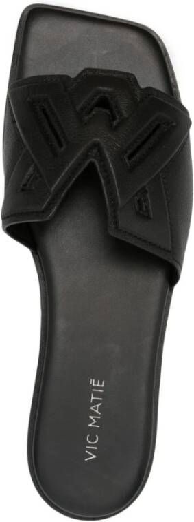 Vic Matié Zwarte Leren Sandalen Vierkante Open Neus Black Dames