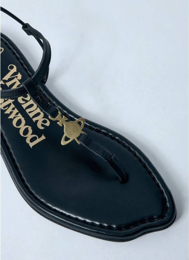 Vivienne Westwood Orb Thong Sandal met Goudkleurige Hardware Black Dames