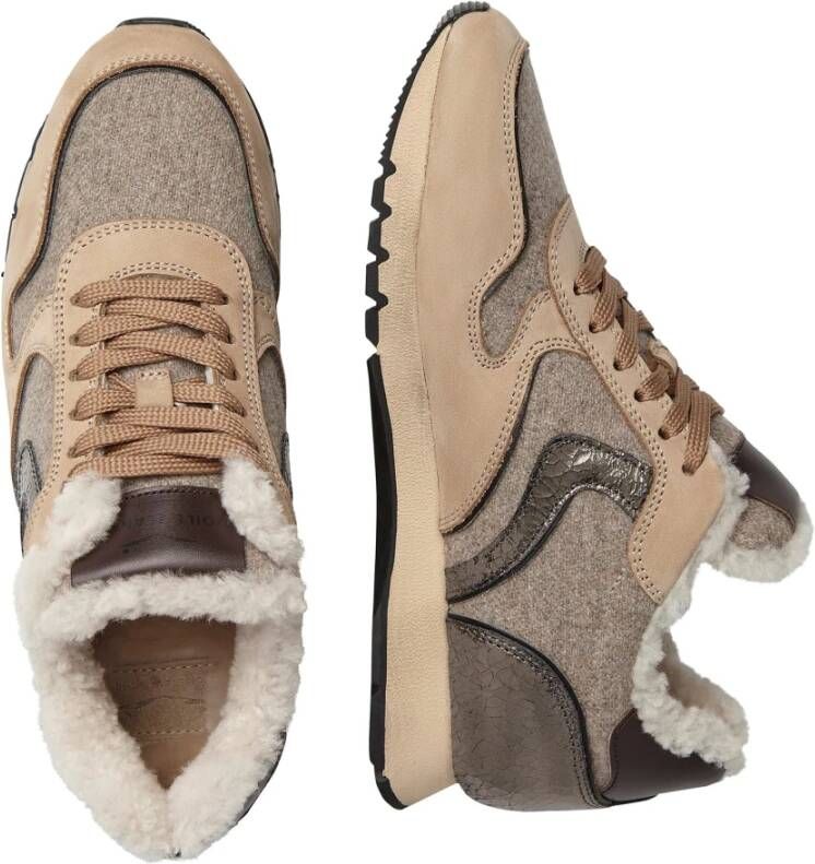 Voile blanche Leather and fabric sneakers Julia FUR Beige Dames