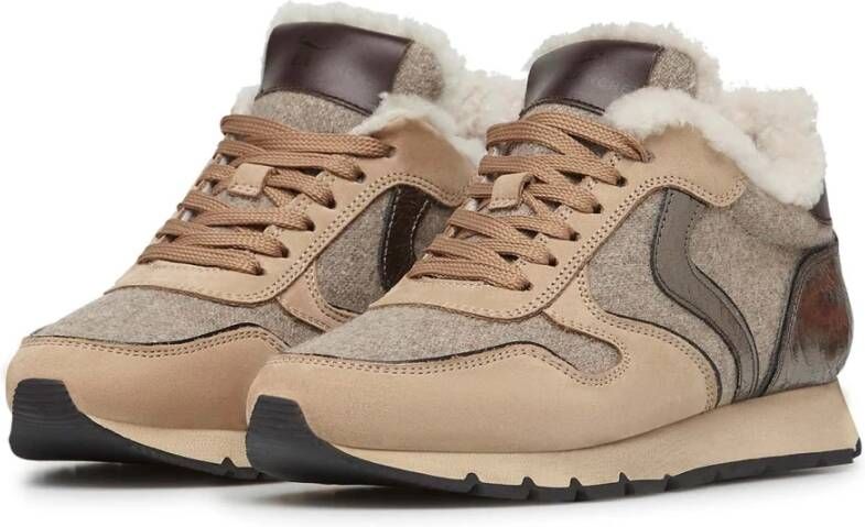 Voile blanche Leather and fabric sneakers Julia FUR Beige Dames