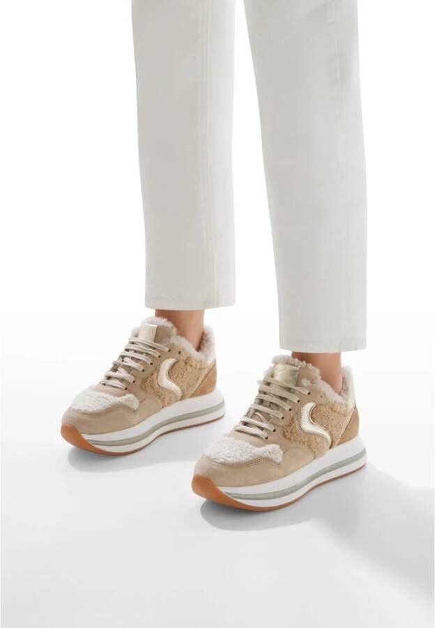 Voile blanche Leather and wool sneakers Melany Fur. Beige Dames