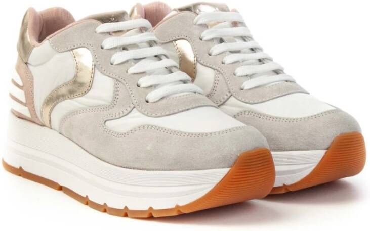 Voile blanche Power Dames Sneakers met Beige Suède en Gouden Details White Dames