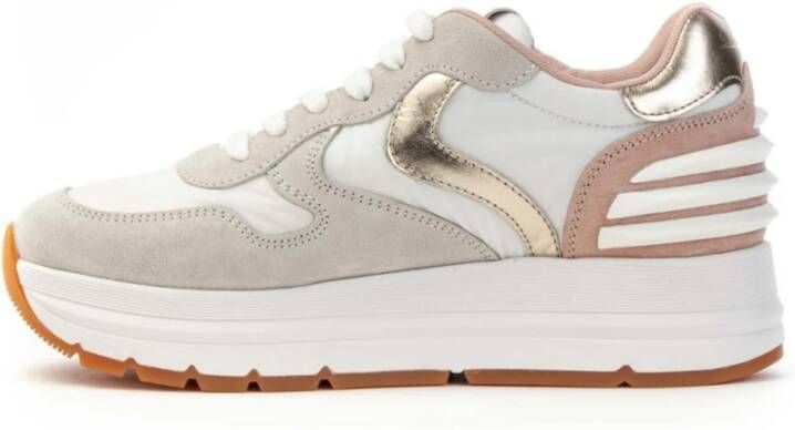 Voile blanche Power Dames Sneakers met Beige Suède en Gouden Details White Dames