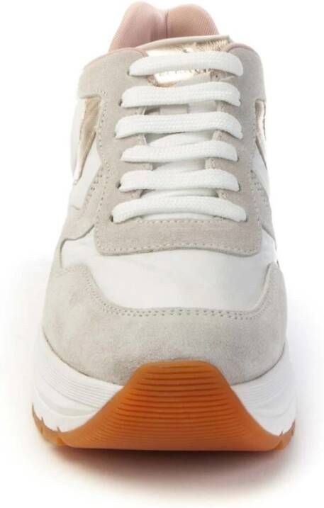 Voile blanche Power Dames Sneakers met Beige Suède en Gouden Details White Dames