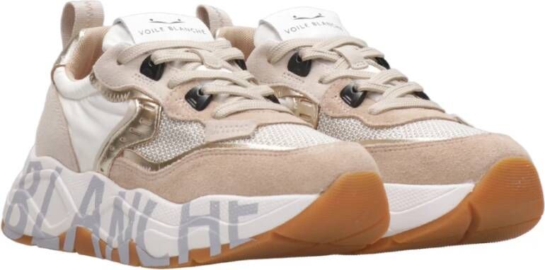 Voile blanche Sneakers met contraststiksels en logo Beige Dames