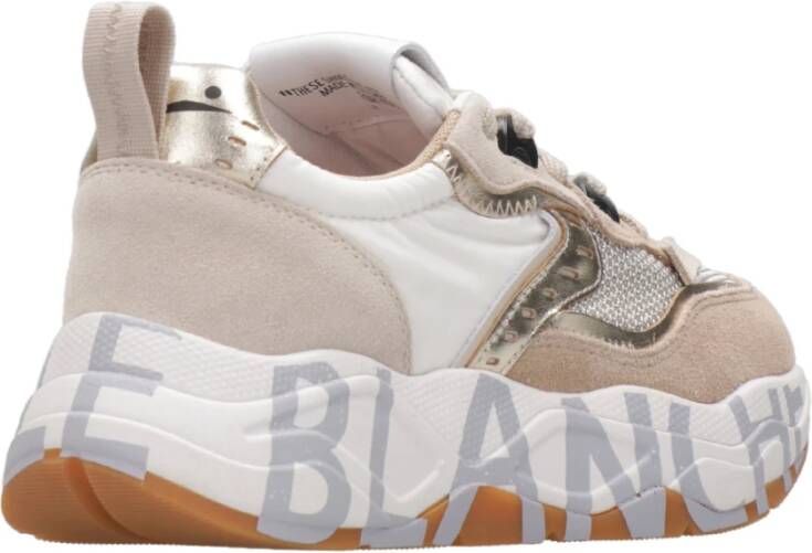 Voile blanche Sneakers met contraststiksels en logo Beige Dames