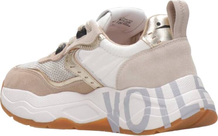 Voile blanche Sneakers met contraststiksels en logo Beige Dames