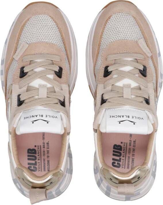 Voile blanche Sneakers met contraststiksels en logo Beige Dames