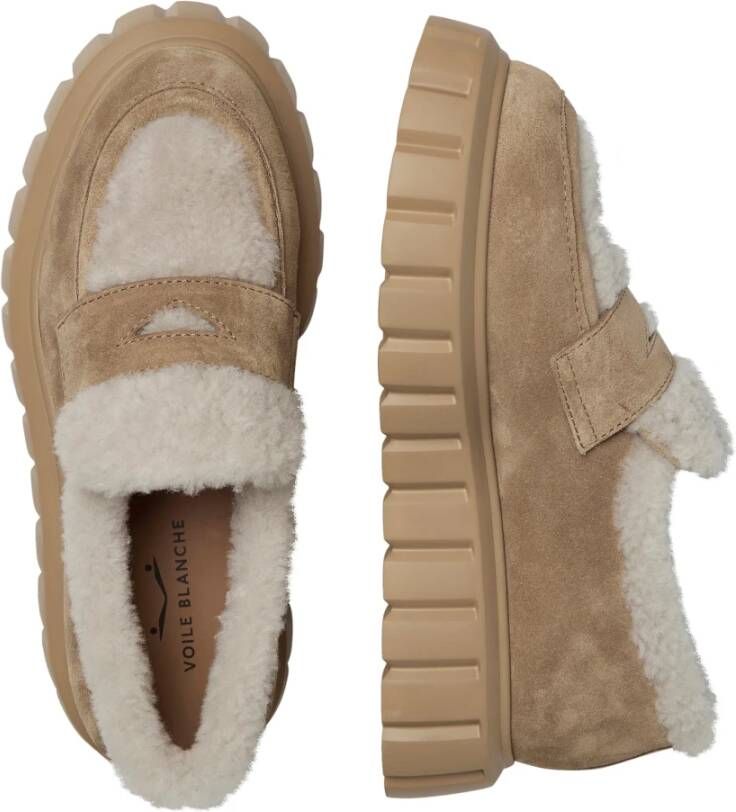 Voile blanche Suede and wool mocassins Grenelle MOK FUR Beige Dames