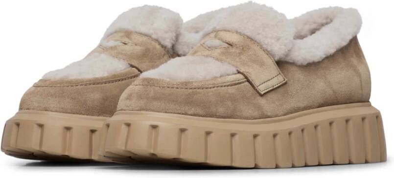 Voile blanche Suede and wool mocassins Grenelle MOK FUR Beige Dames