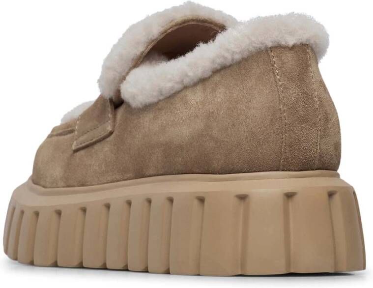 Voile blanche Suede and wool mocassins Grenelle MOK FUR Beige Dames