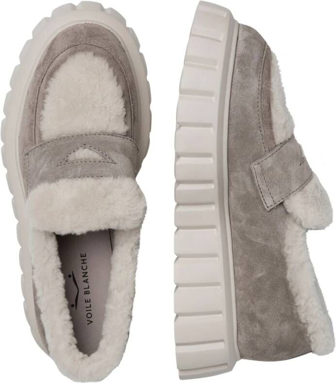 Voile blanche Suede and wool mocassins Grenelle MOK FUR Gray Dames