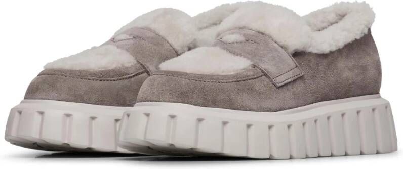 Voile blanche Suede and wool mocassins Grenelle MOK FUR Gray Dames