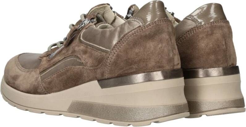 Waldläufer Beige Leren Sneaker met Rits Multicolor Dames