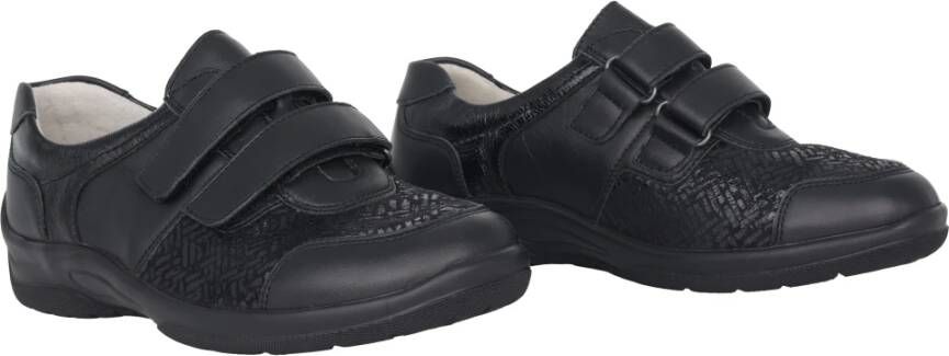 Waldläufer Zwarte leren brede pasvorm band sneakers Black Dames