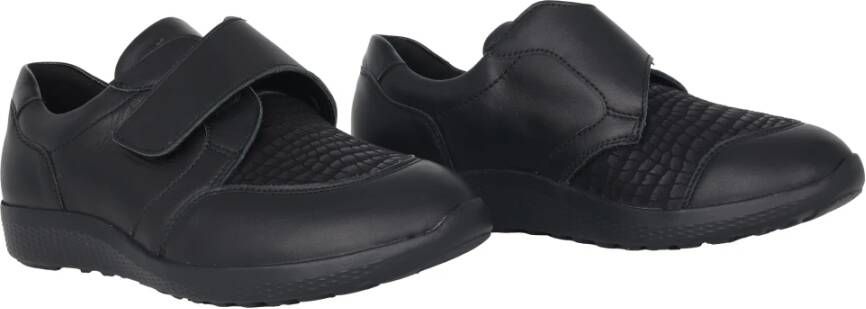 Waldläufer Zwarte leren brede pasvorm sneaker Black Dames