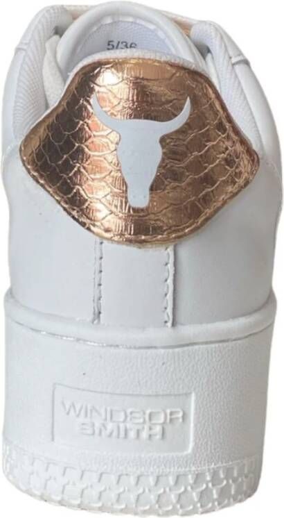 Windsor Smith Leren Witte Sneaker Platform met Goldrose Print White Dames