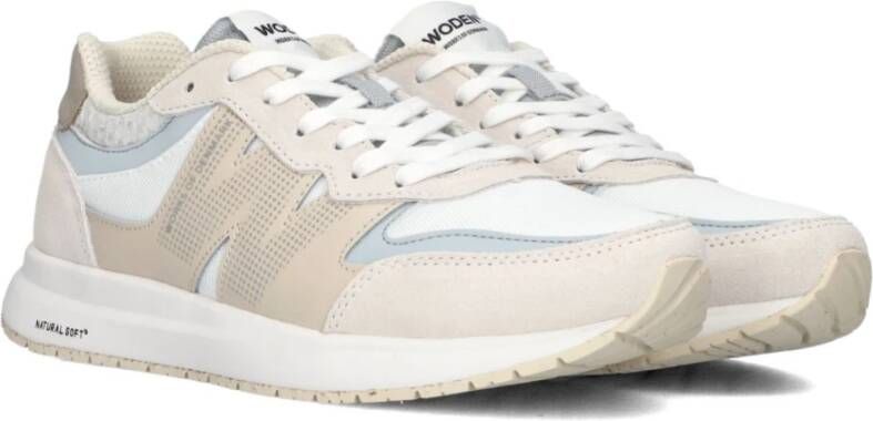 Woden Beige Suède Lage Sneakers met Reflecterend Detail Multicolor Dames