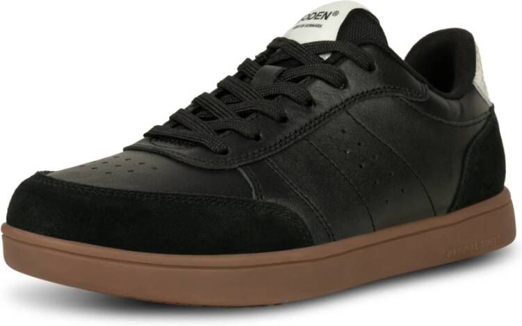 Woden Klassieke Leren Sneaker met Materialen Black Dames