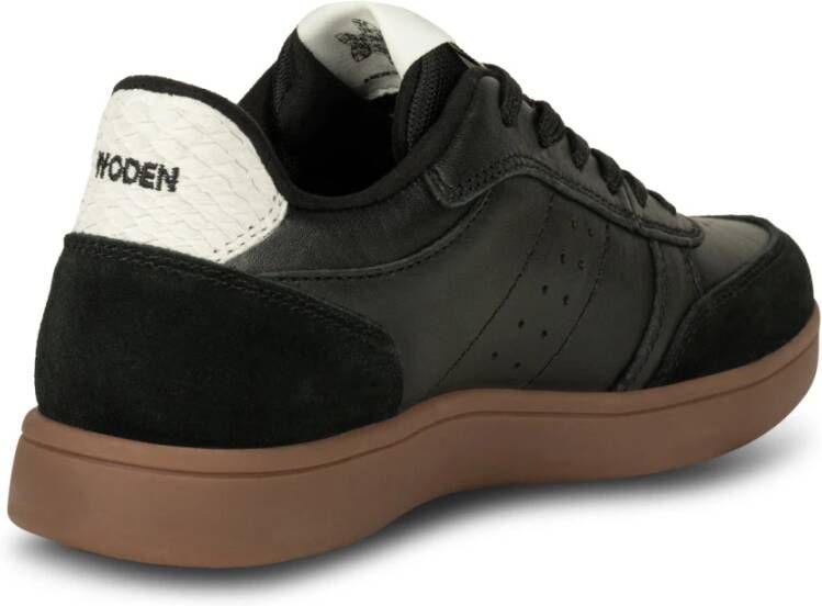 Woden Klassieke Leren Sneaker met Materialen Black Dames