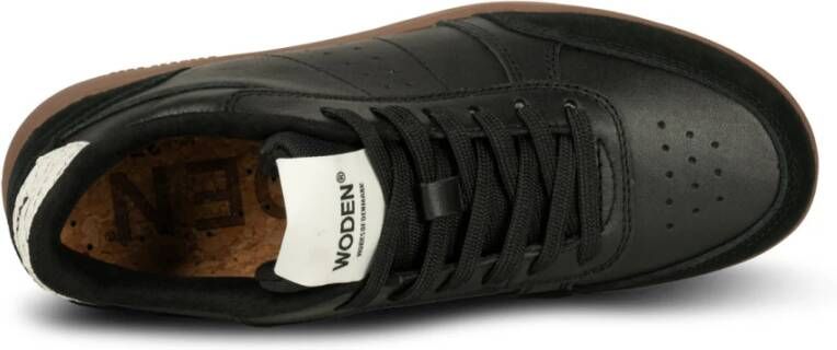 Woden Klassieke Leren Sneaker met Materialen Black Dames