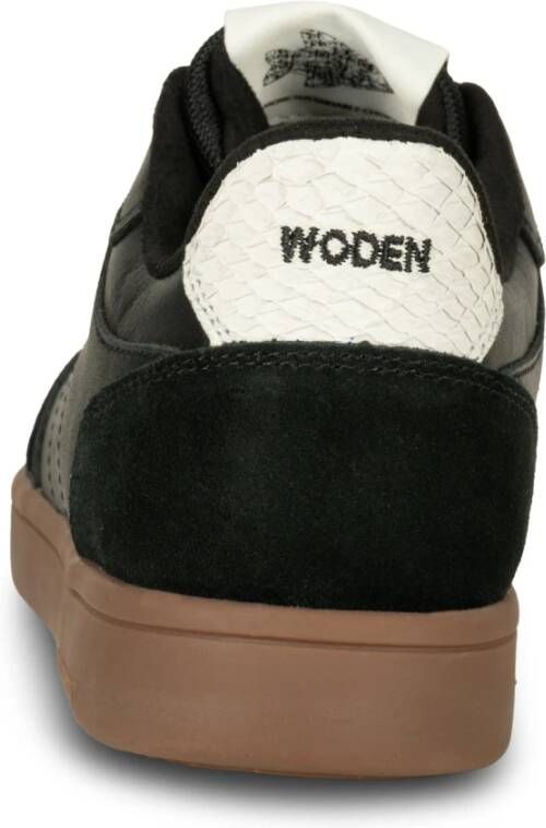 Woden Klassieke Leren Sneaker met Materialen Black Dames