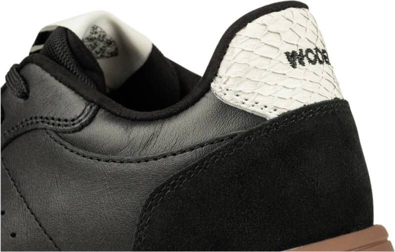 Woden Klassieke Leren Sneaker met Materialen Black Dames