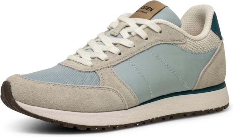 Woden Kleur-geblokkeerde leren sneakers met kurkzool Blue Dames