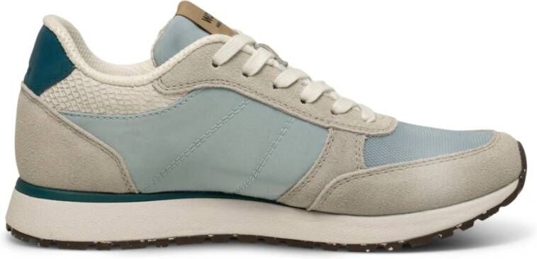 Woden Kleur-geblokkeerde leren sneakers met kurkzool Blue Dames