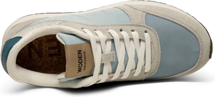 Woden Kleur-geblokkeerde leren sneakers met kurkzool Blue Dames