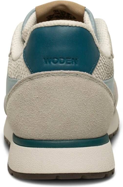 Woden Kleur-geblokkeerde leren sneakers met kurkzool Blue Dames