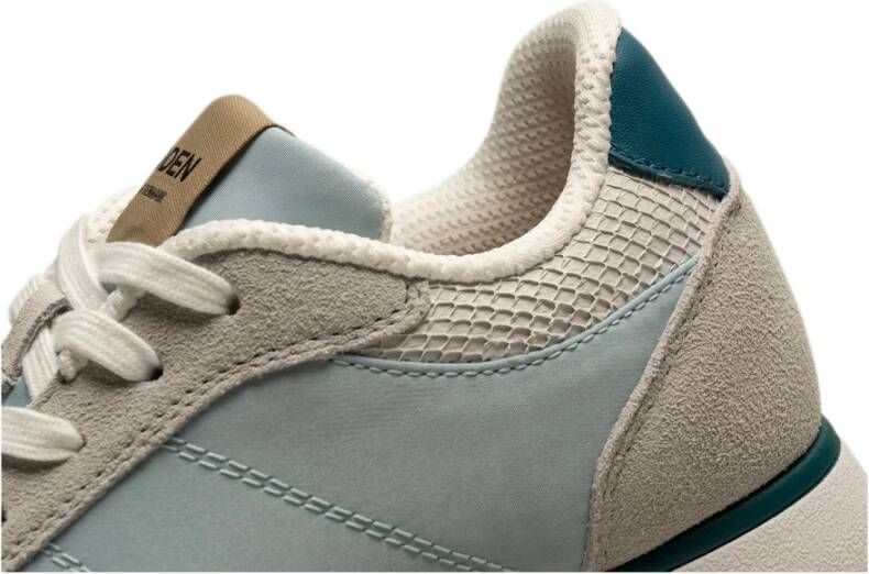 Woden Kleur-geblokkeerde leren sneakers met kurkzool Blue Dames