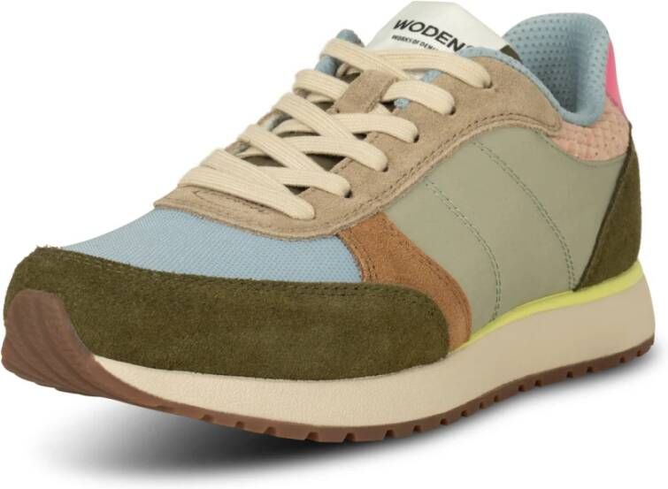 Woden Kleur-geblokkeerde leren sneakers met kurkzool Multicolor Dames