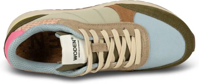 Woden Kleur-geblokkeerde leren sneakers met kurkzool Multicolor Dames