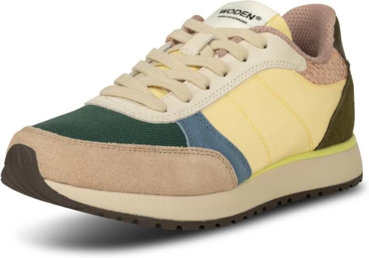 Woden Kleur-geblokkeerde leren sneakers met kurkzool Multicolor Dames