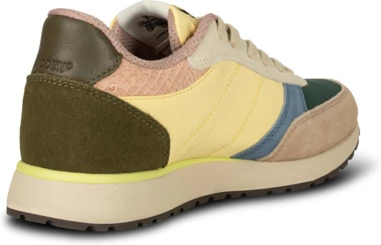 Woden Kleur-geblokkeerde leren sneakers met kurkzool Multicolor Dames