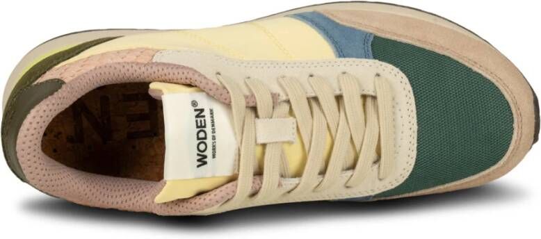 Woden Kleur-geblokkeerde leren sneakers met kurkzool Multicolor Dames