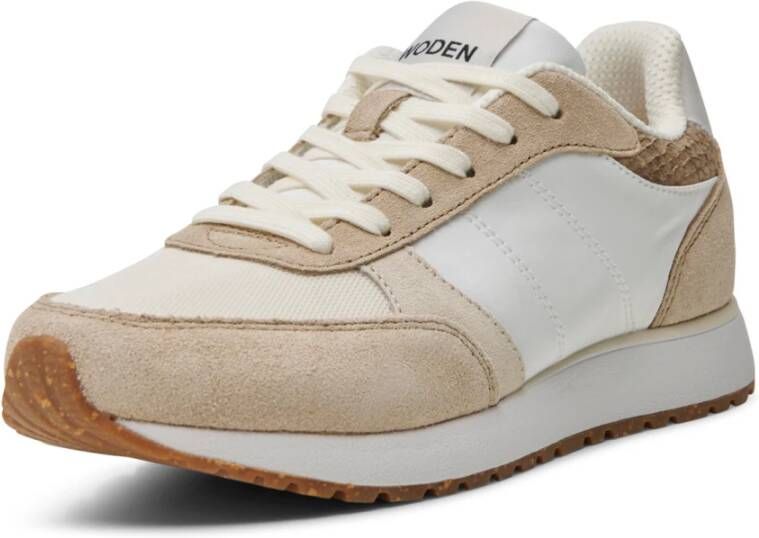 Woden Kleur-geblokkeerde leren sneakers met kurkzool White Dames