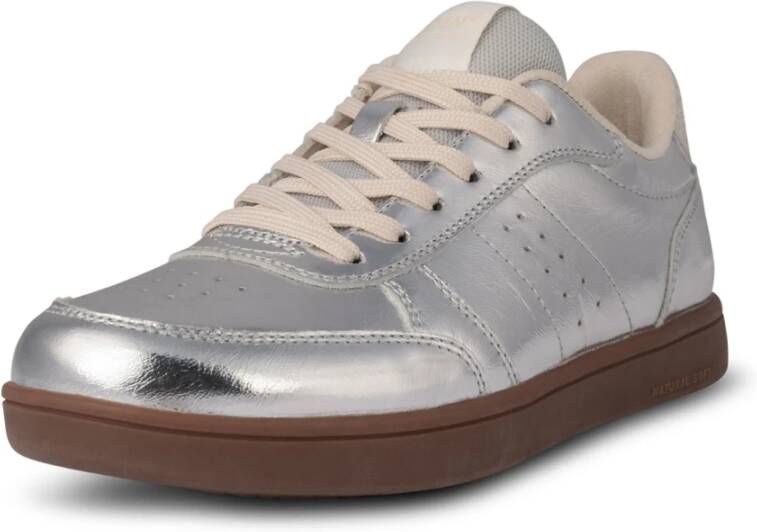 Woden Zilver Metallic Leren Sneaker Gray Heren