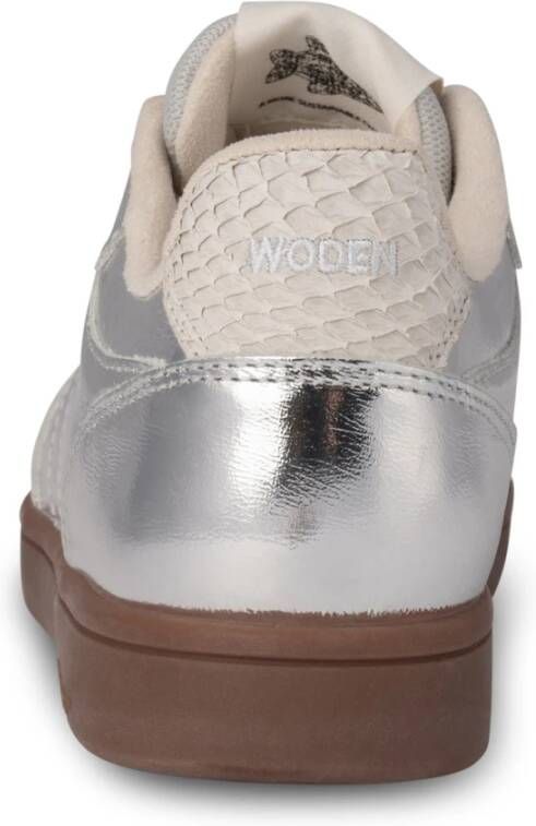 Woden Zilver Metallic Leren Sneaker Gray Heren