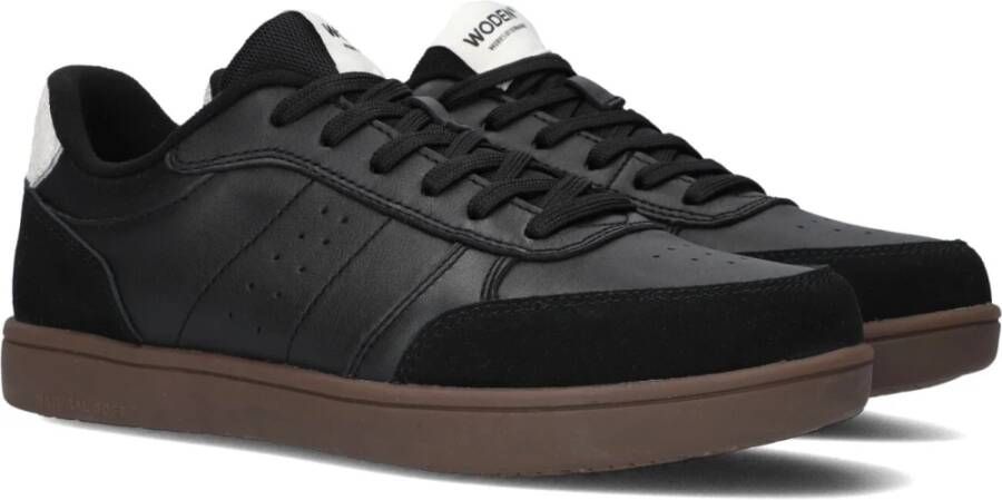 Woden Zwarte Leren Lage Sneakers Black Dames