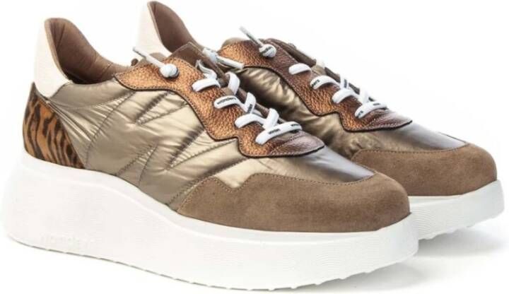 Wonders Suède en Stof Sneakers Vrouwen Brown Dames