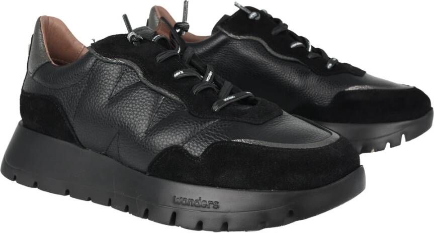 Wonders Zwarte Leren Sneaker Stijlvol & Comfortabel Black Dames