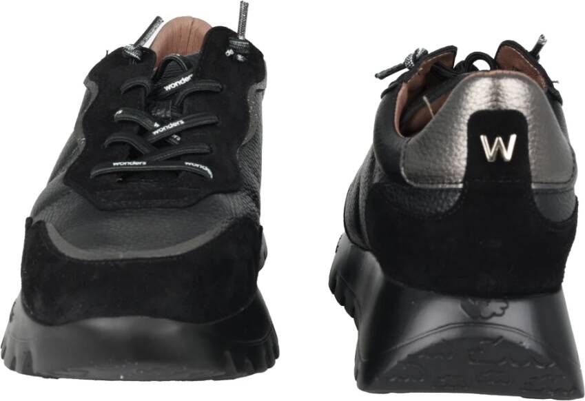 Wonders Zwarte Leren Sneaker Stijlvol & Comfortabel Black Dames