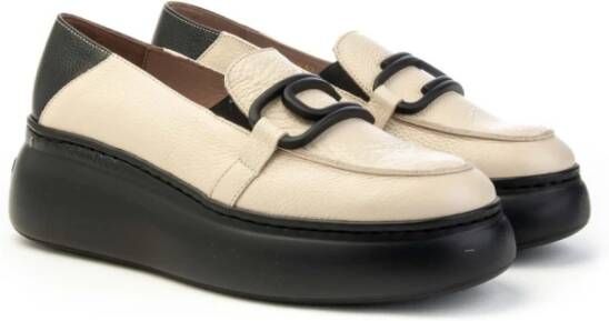 Wonders Zwarte Penny Loafer Platform Schoenen Beige Dames